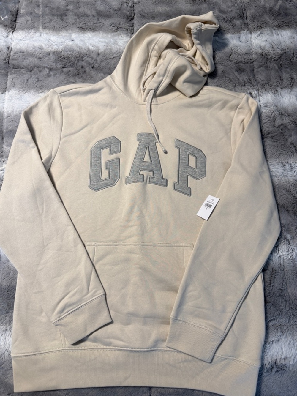 GAP Cream Crewneck Hoodie with Gray Arch Logo